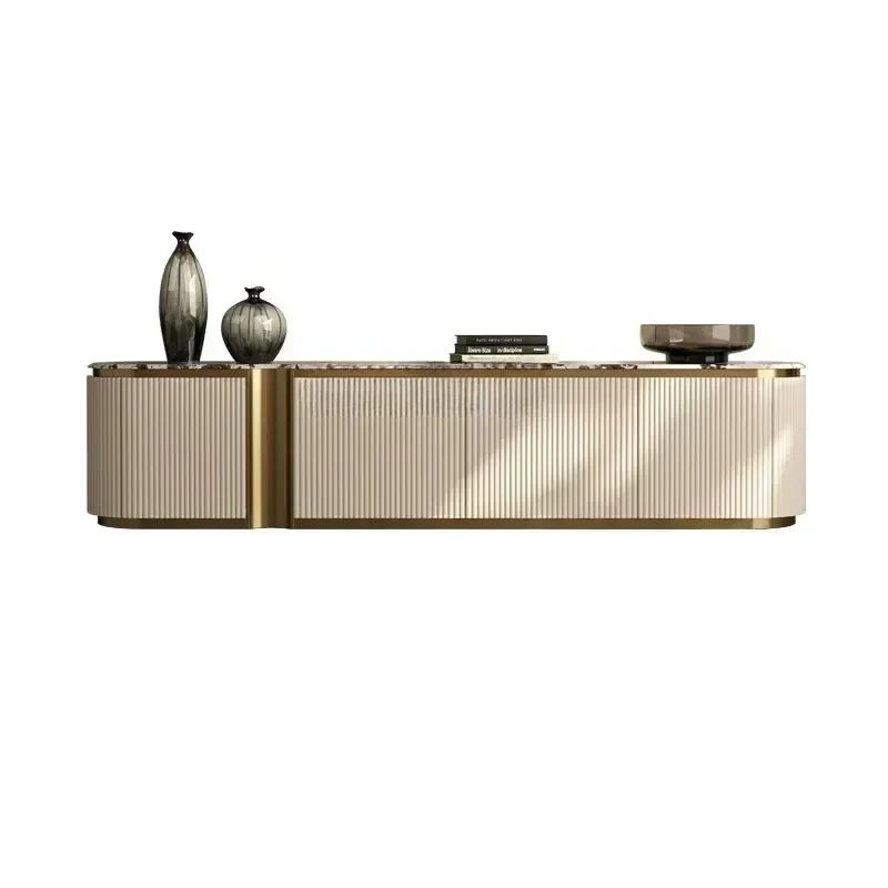 High-end marble TV cabinet living room Italian minimalist solid wood supercrystalline stone floor cabinet