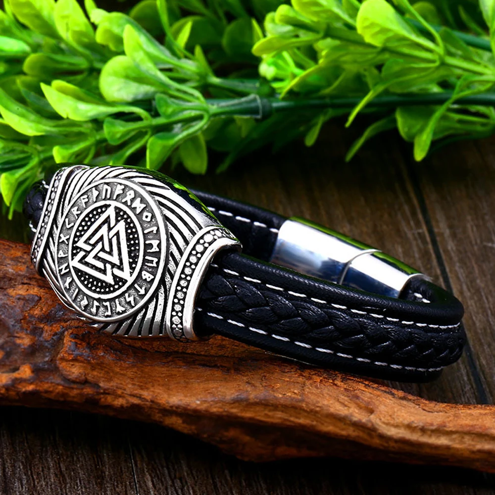 Vintage Odin Rune Viking Bracelet For Men Boy Norse 316L Stainless Steel Biker Viking Compass Bracelet Fashion Amulet Jewelry