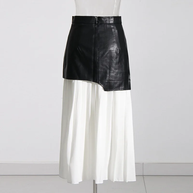 ZAMOR HIGH STREET Women High Waist Pleated Leather Skirt Street Style Spliced Irregular Design Fashion Autumn 2026