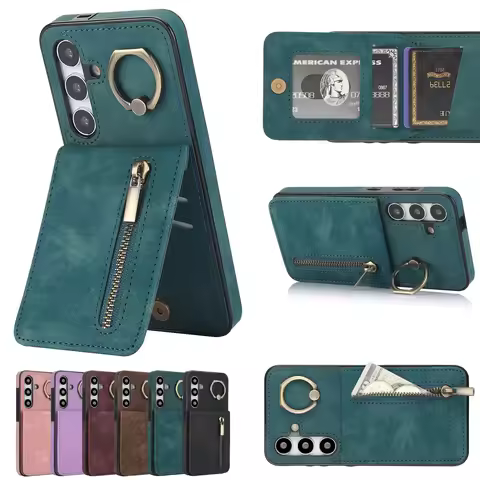 Leather Phone Case for Samsung Galaxy with Ring Holder Wallet Purse Card Slot -S23 S21 FE S24 Ultra S22 plus A13 A53 A54 A14 A33
