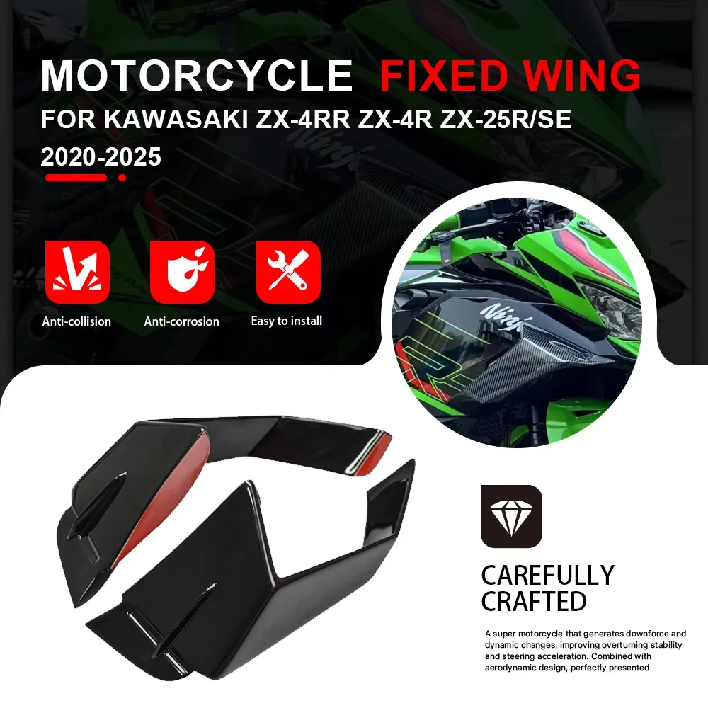 

Motorcycle Front Aerodynamic Fixed Wing Spoiler For Kawasaki ZX-4RR ZX-4R ZX4R ZX4RR ZX-25R/SE ZX25R/SE 2020-2025 Side Winglet