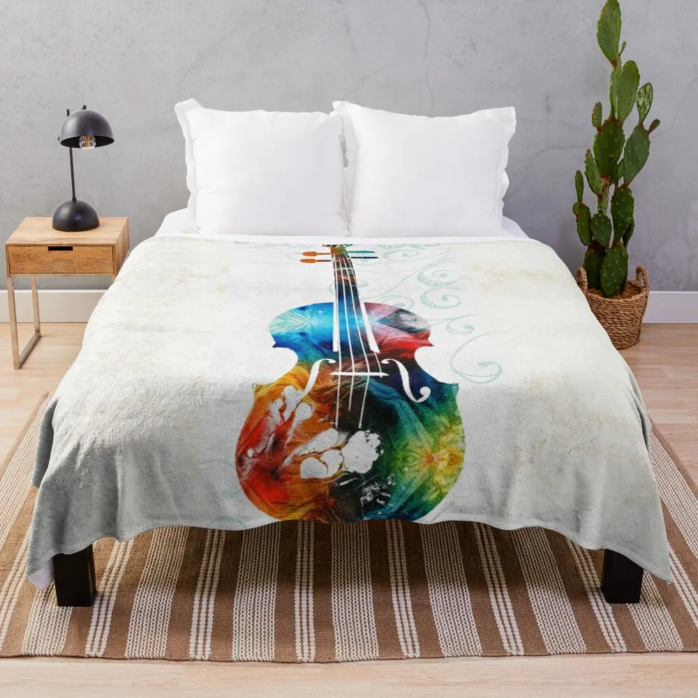 Colorful Violin Art by Sharon Cummings Throw Blanket Flannels Shaggy cosplay anime Luxury Thicken Blankets