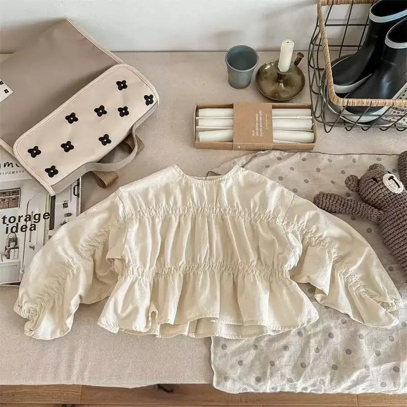 Children Casual Shirts 2026 Autumn New Korean Style Bat Sleeve Baby Girls Solid Color Loose Blouses