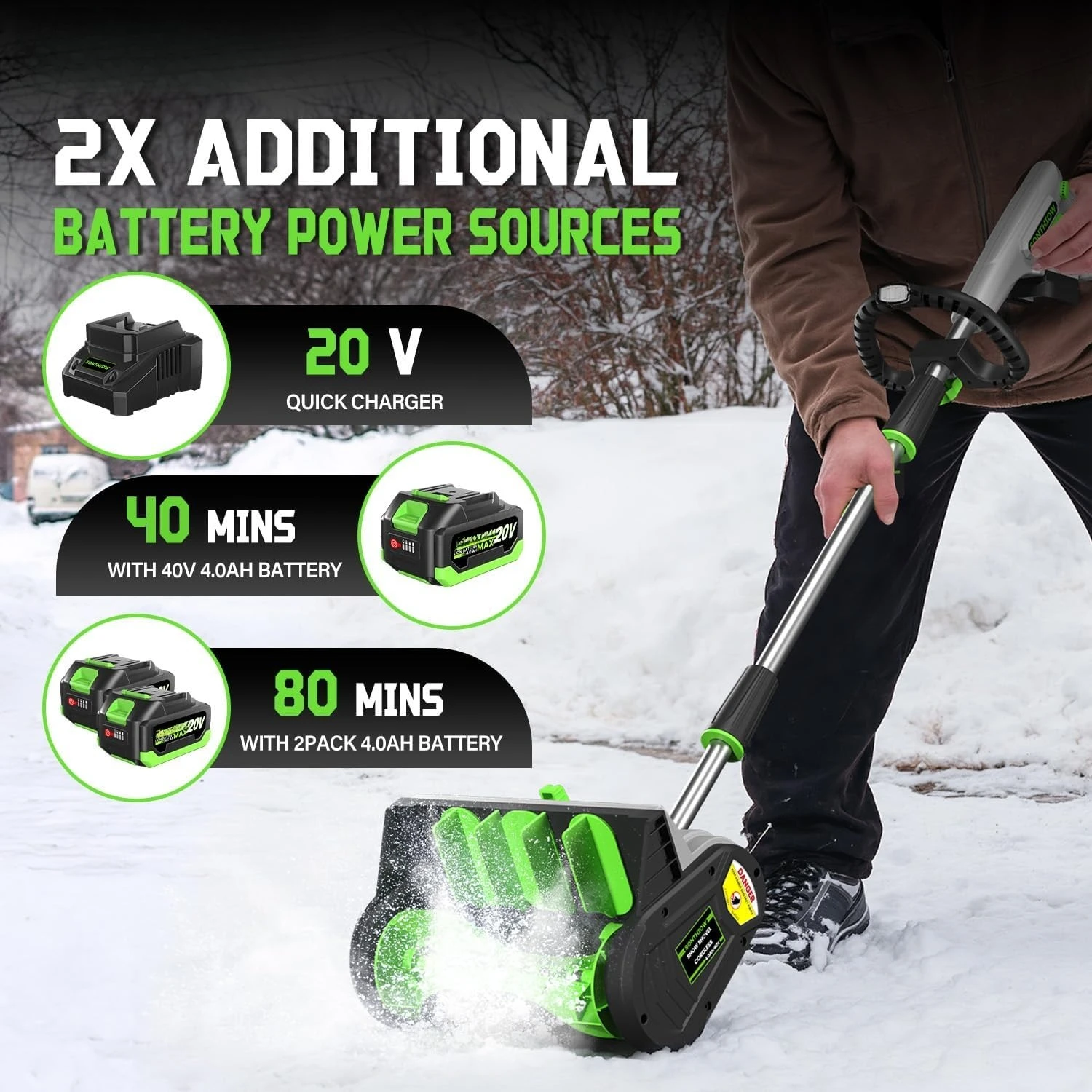 

Brushless Cordless Snow Shovel, 13.5Inch Electric Snow Blower with 4.0 Ah Battery and Charger