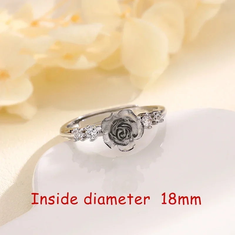 

Real 925 Sterling Silver Zircon Rose Flowers Rings for Women Cute Plant Fine Jewelry Minimalist Adjustable Accessories