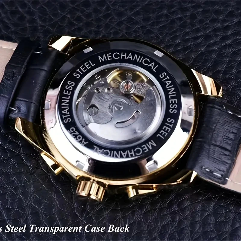 High-End Luxury Men's Watch, Fashionable Business Casual Automatic Mechanical Watch for Men, Date Display, Leather Strap, Elegant Business Series, Ideal Gift for Him, No Battery Needed