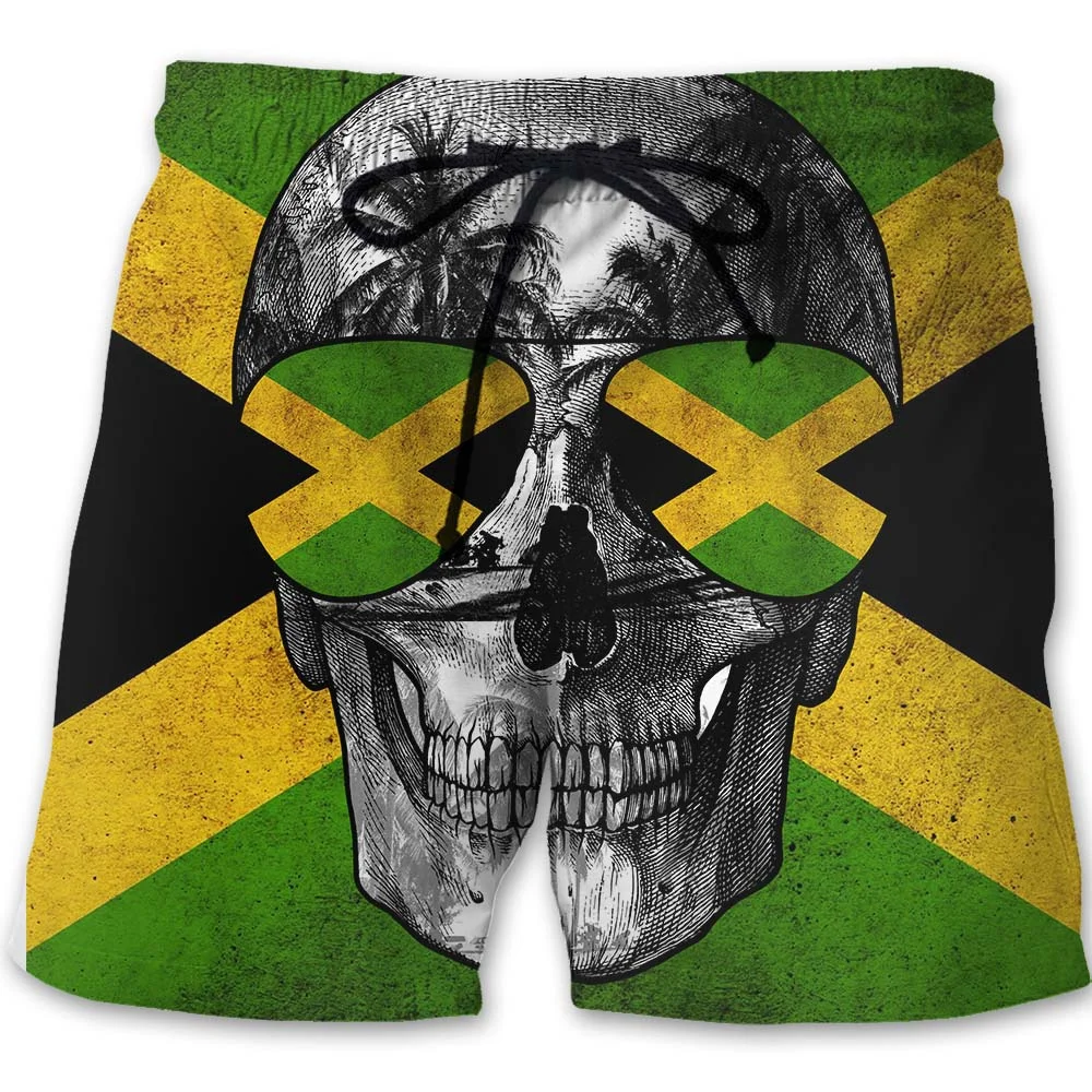 Giamaica Lion Emblem Graphic Beach Shorts uomo 3D Print bandiera giamaicana costume da bagno homme Summer Hawaii Swim Trunks Cool Ice Short Pant