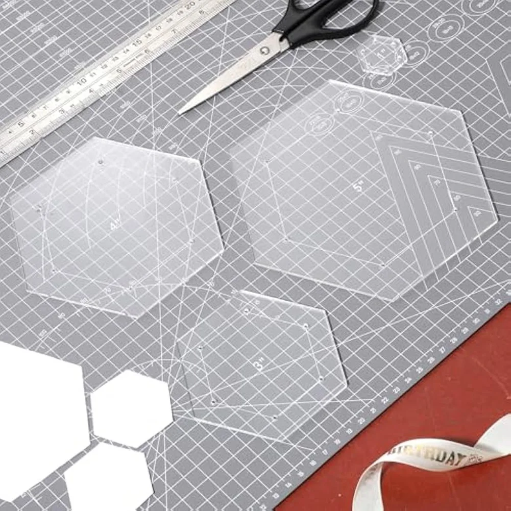 A67M-6Pcs Hexagon Quilting Template Acrylic Quilting Rulers & Templates,Piecing Sewing Templates Seam Allowance