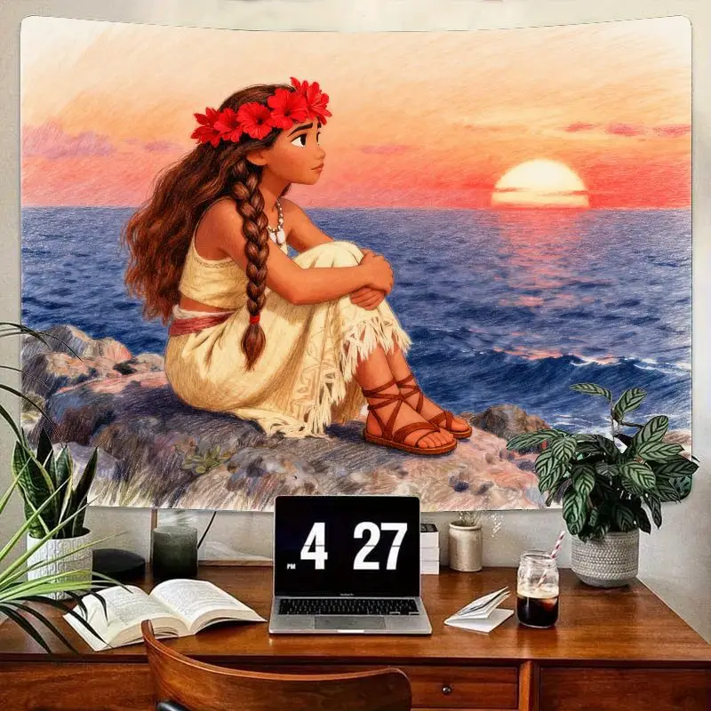 

1 шт. гобелен принцессы Диснея Моаны, настенное искусство «Приключения заката океана», тропический декор комнаты в стиле бохо для спальни, гостиной Ki