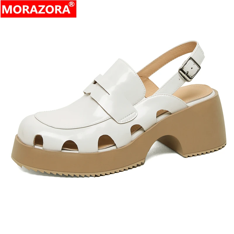 

MORAZORA 2024 New Fashion Genuine Leather Shoes Platform Gladiator Sandals Buckle Casual Shoes Handmade Ladies Shoes