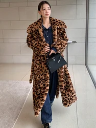 Neue Winter Frauen echte Rex Kaninchen Pelz mäntel Mode lange Leopard Marine Kragen Mantel einfache warme Damen Oberbekleidung luxuriös