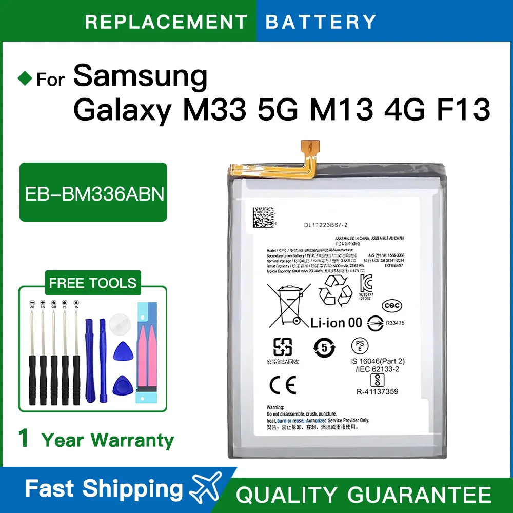 Brand new Replacement EB-BM336ABN 6000mAh Battery For Galaxy M33 5G M13 4G F13 Batteries Fast shipping+Tools