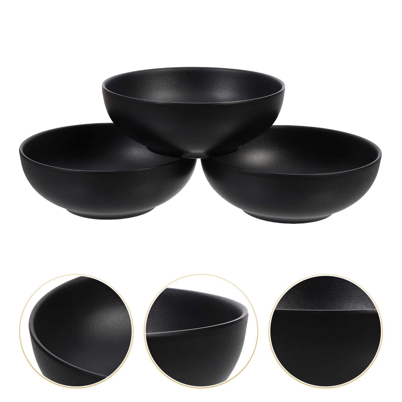 3 Pcs Black Frosted Small Bowl Dipping Bowls Seasoning Dishes Ramen Noodles Curtain for Melamine Soup Sauce Serving Office