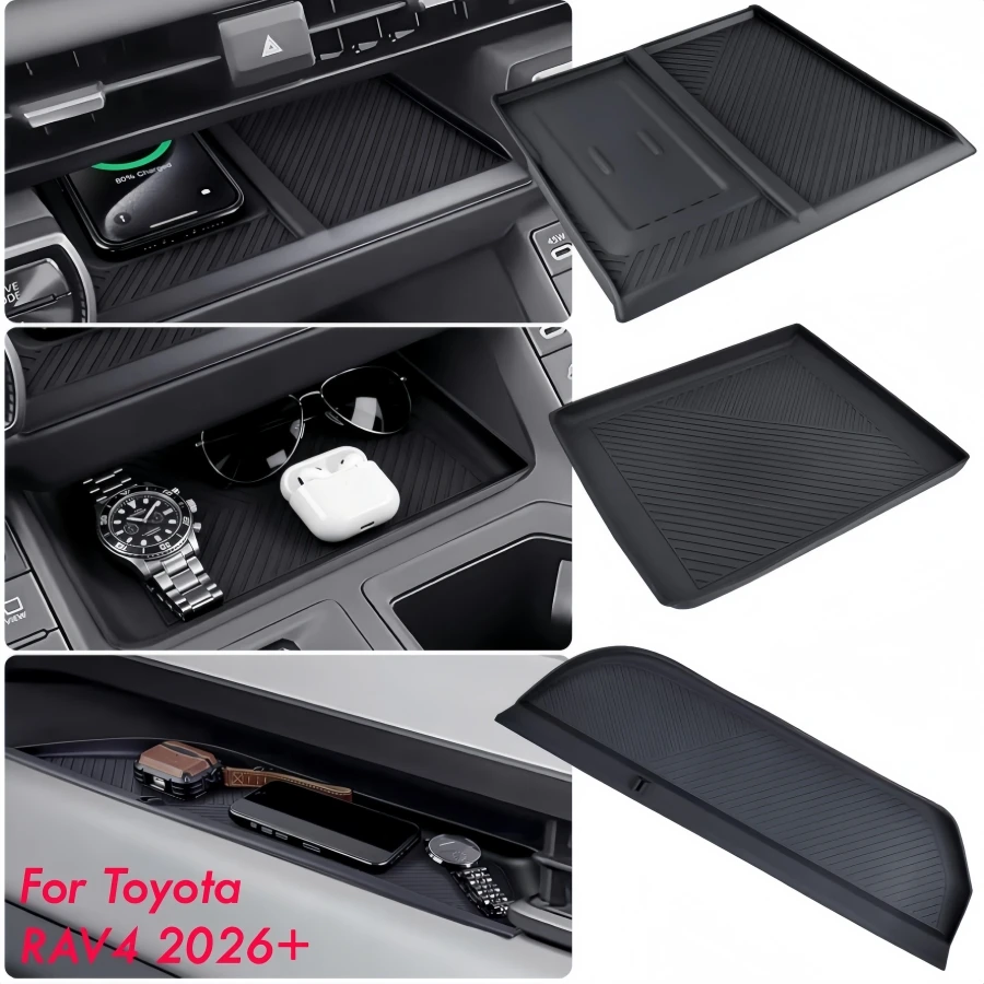Tapete Antiderrapante para Carregamento Sem Fio para Toyota RAV4 2026 LHD, Tapete Protetor para Console Central e Organizador de Armazenamento para Passageiros