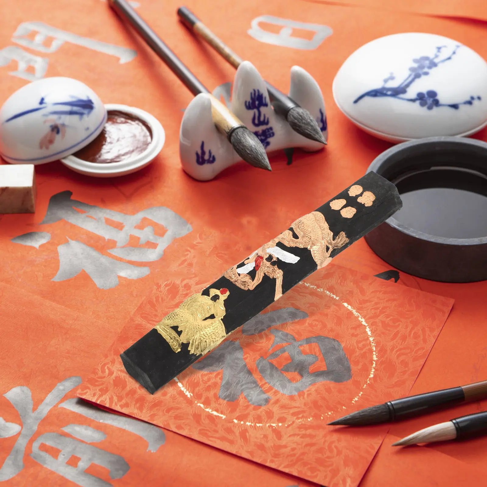 Handmade Long Ink Stick Dragon Pattern Authentic Chinese Calligraphy Ink Block for Beginners Students Collectors Artists view 5