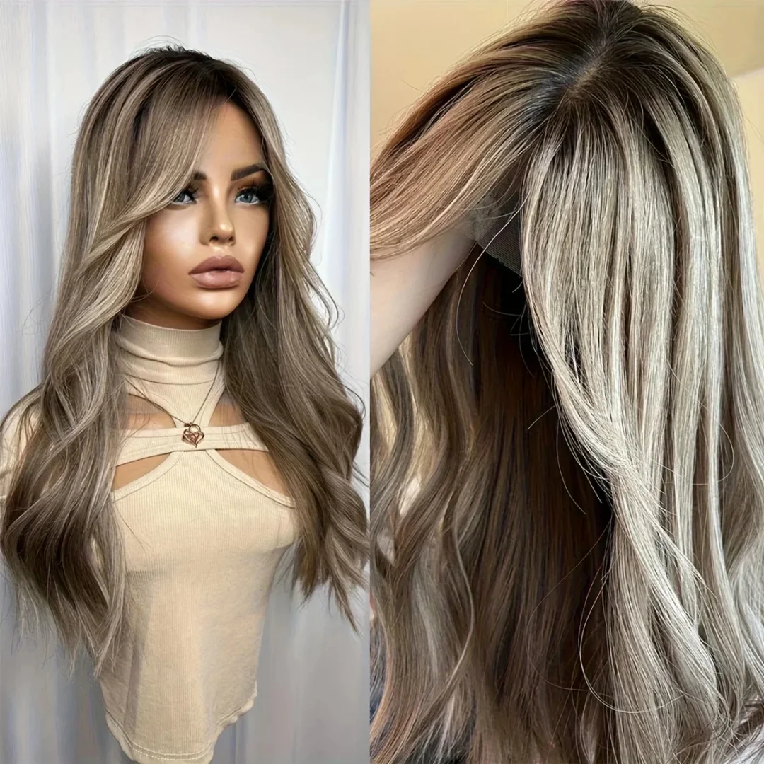 Ombre Blond 24Inch Natural HD Lace Wig Body Wave with for Women Pre-Plucked Transparent Lace Frontal Versatile Hair Wig