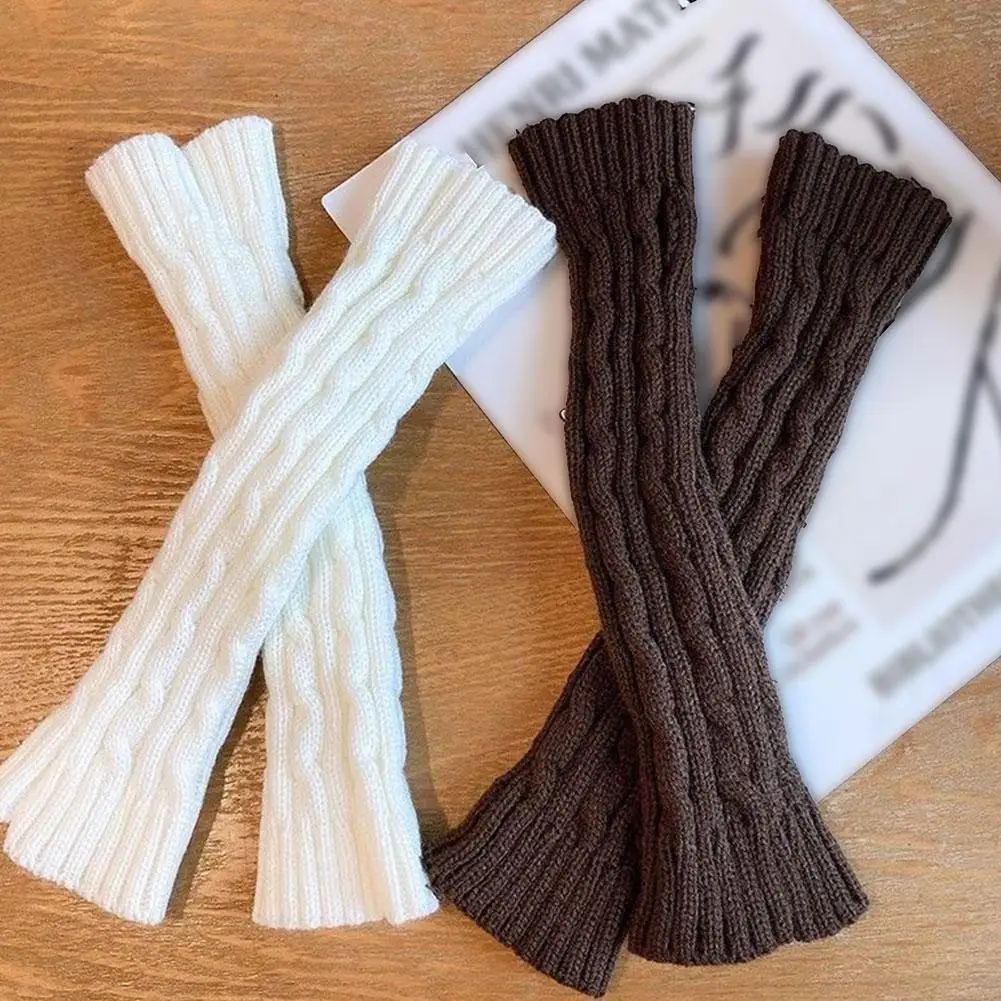 1 Pair Long Fingerless Gloves Women's Arm Warm Fingerless Knitted Long Gloves Casual Soft Girls Goth Clothes Punk Gothic Glove