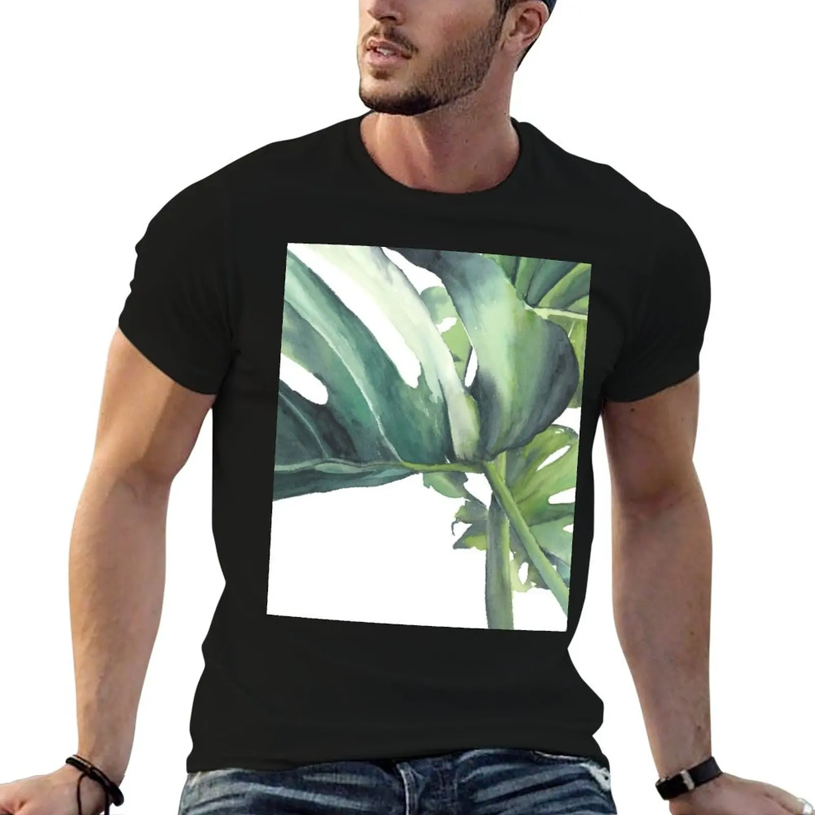 Palm Leaves Watercolor T-Shirt summer tops baggy shirts men workout shirt