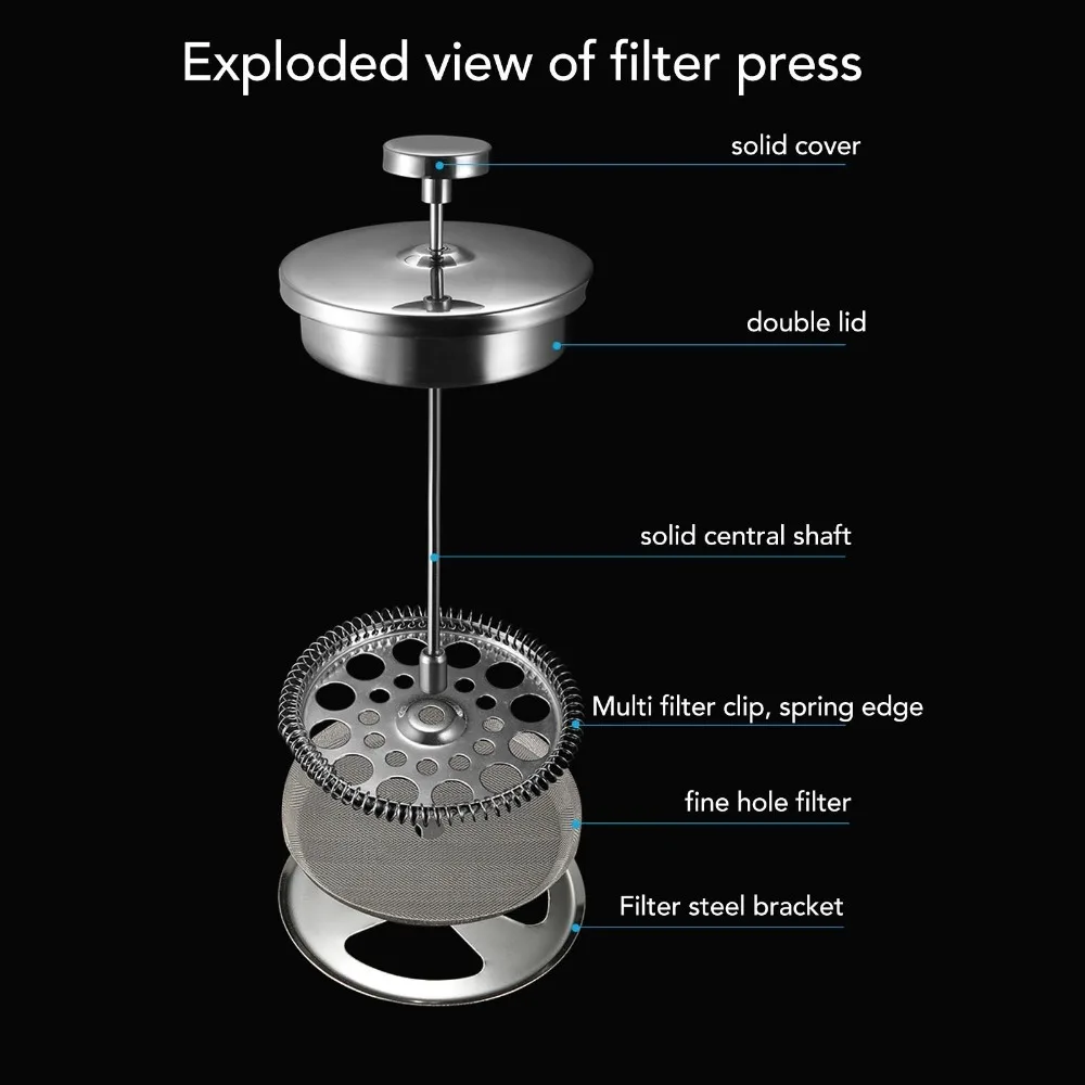 27oz French Press Coffee Maker 304 Stainless Steel Double Layer Insulated Double Wall Coffee Press Triple Filtration System