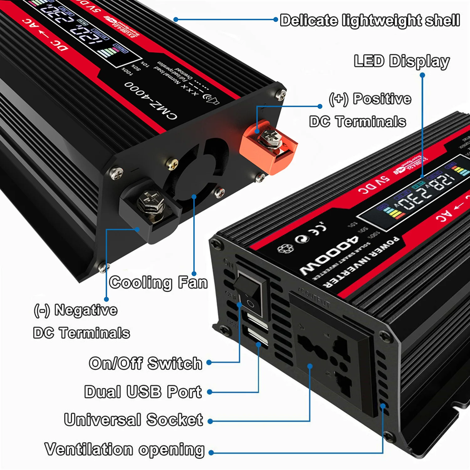 Smart Inverter 300W 12V To 220V/110V Voltage Converter LED Display Dual USB Inverters & Converters