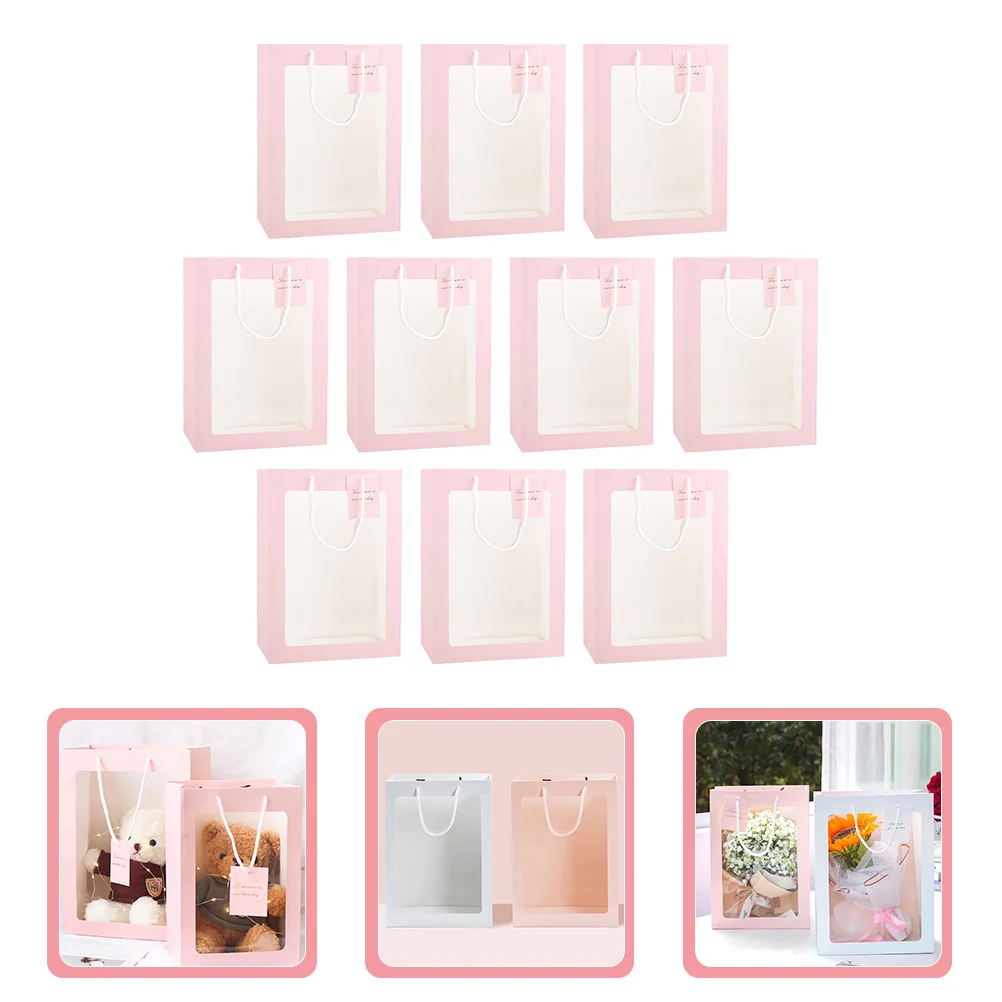 

10 Pcs Wedding Favor Bag Flower Box Packaging Supplies Transparent Wrapping Kraft Paper Bags Bouquet Clear Gift Window