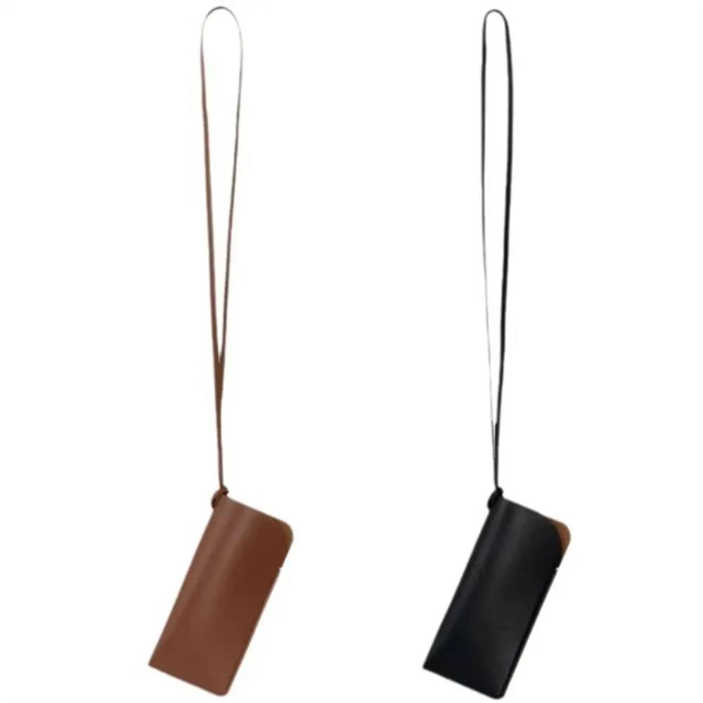 PU Leather Outdoor Glasses Storage Bag Hanging Neck Glasses Case Sunglasses Storage Clip Solid Color Eyewear Bag