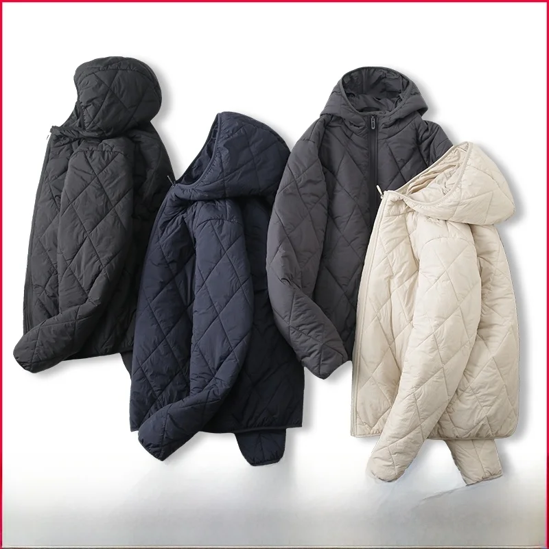 

ex Hooded Zipper Cotton Jaet Faionable Diamond Patterned Couples Sle Warm Thiened Youth ular Stand Fit