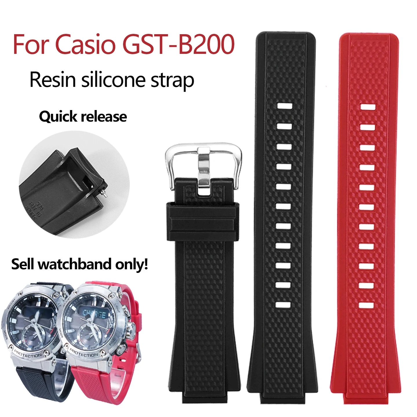 GST-B200 Silicone Strap men's bracelet for CASIO G-Shock GST-B200 series rubber watchband accessories 16mm Convex wristband