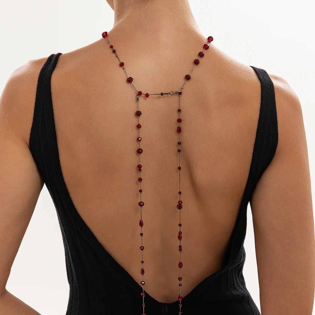 Ingemark Vintage Rot-Schwarze Kristall-Langkette mit Anhänger für Damen, Gothic Halloween Halsketten, Sexy Körperschmuck Accessoires – Detail 4