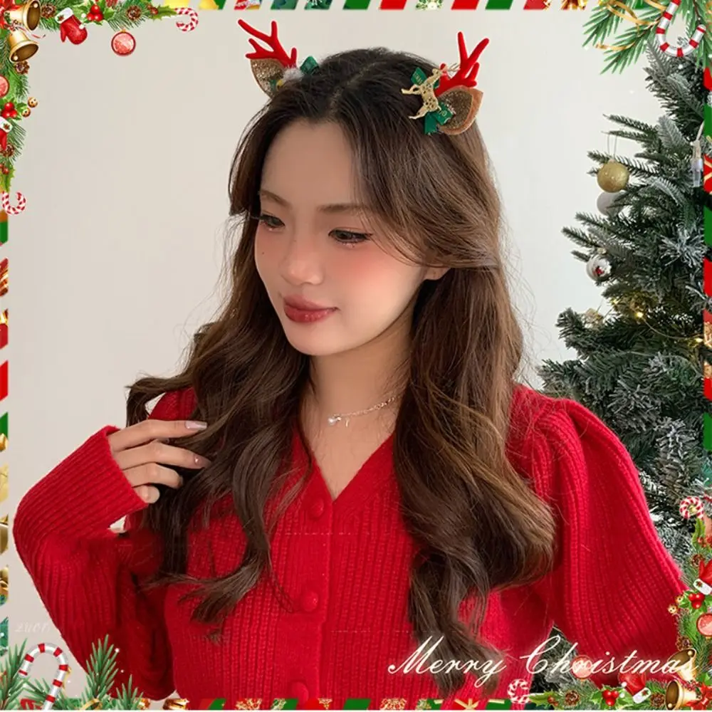 Веселый Рождественский декор, Рождественская заколка в виде лося, бант с блестками, детская заколка для волос с рогами оленя, корейские аксессуары для волос, снежинка