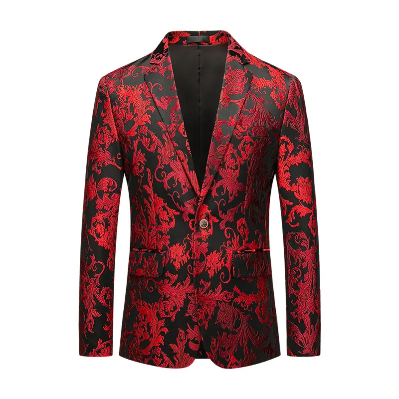 Classic Men Business Jacquard Suit Jacket Black / Red / Blue Fashion Men\'s Luxury Wedding Party Blazer Slim Fit Dress Coat