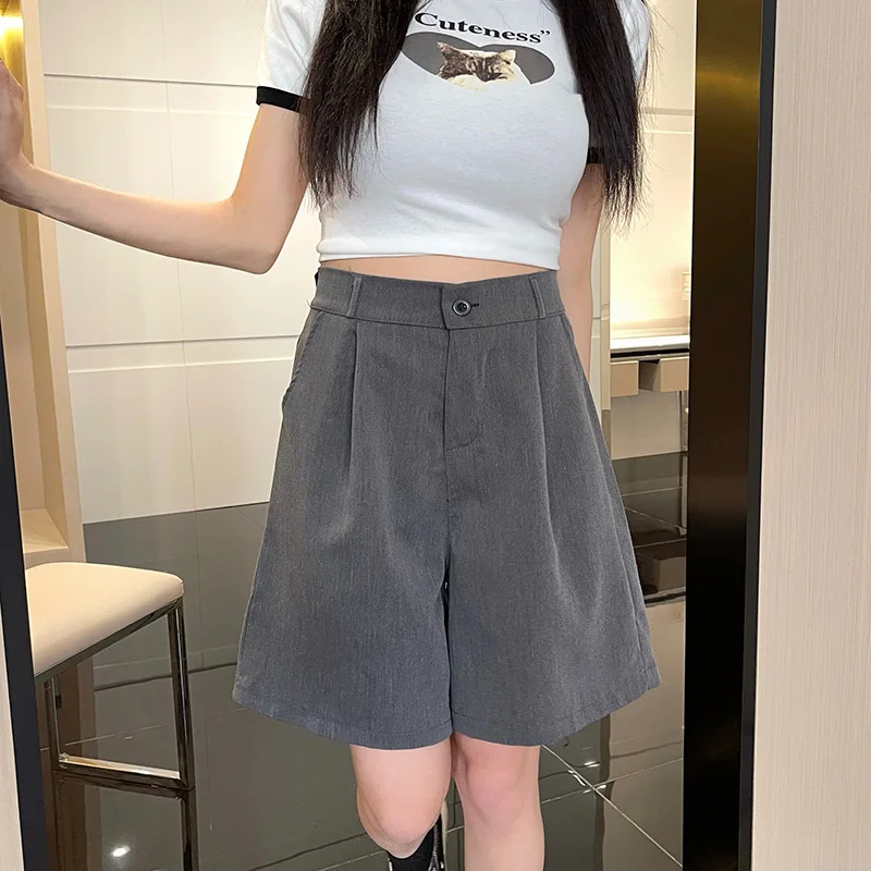 대형 사이즈 여성 캐주얼 세트 반바지, 편안한 사무용 와이드 레그 반바지, 여성 데일리 헐렁한 다용도 바지, 여름