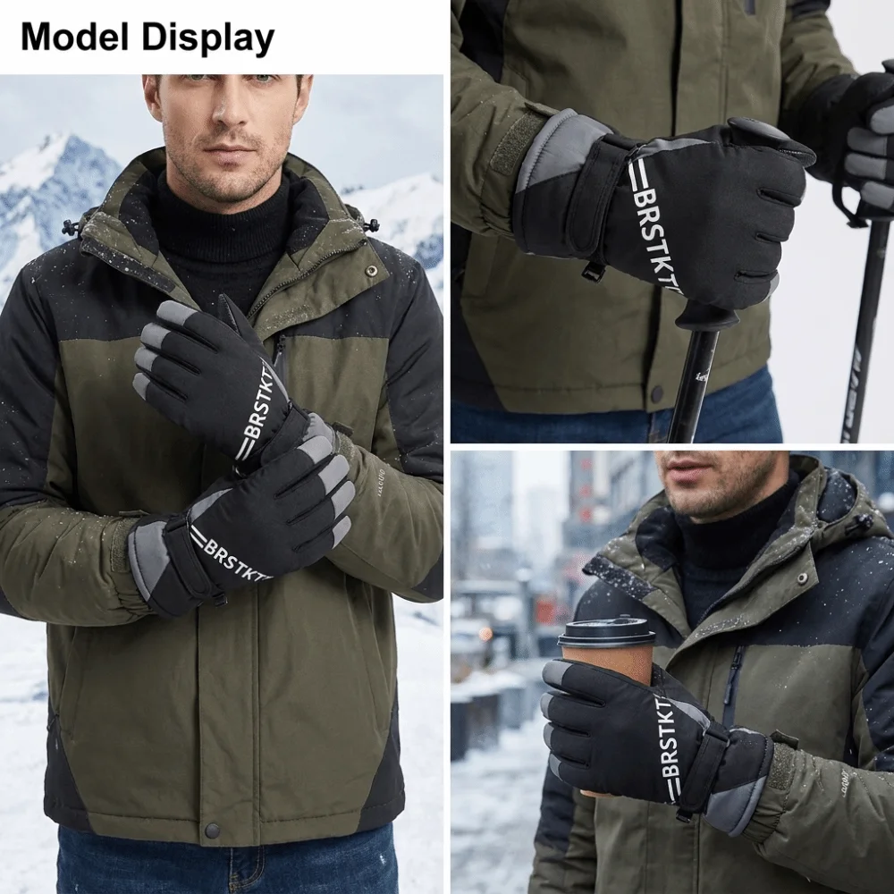 Outdoor Sports Waterproof Ski Gloves Fleece Lined Touch Screen Winter Gloves Windproof Adjustable Cuff Motorcycle Gloves Women