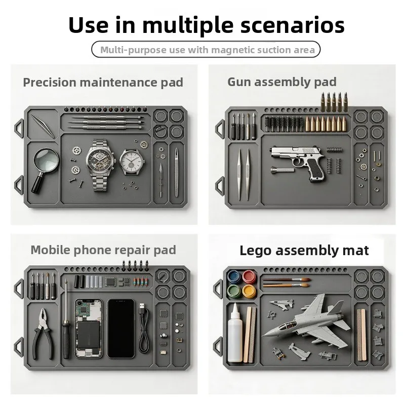 Gun Cleaning Mat Magnetic Gun Maintenance Repair Pad with Trays For Small Parts Anti-Slip Rubberized Protective Workbench Mat