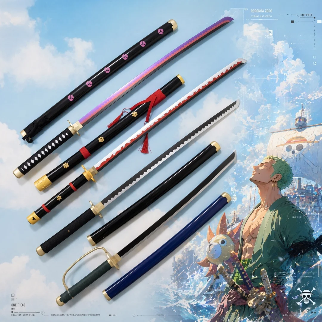 40inch One Piece Roronoa Zoro Katana Anime Cosplay Prop Japanese Sword Knife Blade Sabre Multiple Styles 1:1 Scale Wood Toy Gift