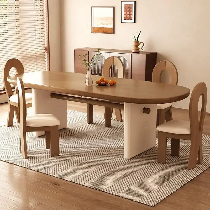 Cream style solid wood oval dining table and chair combination French vintage style designer workbench office conferencetable