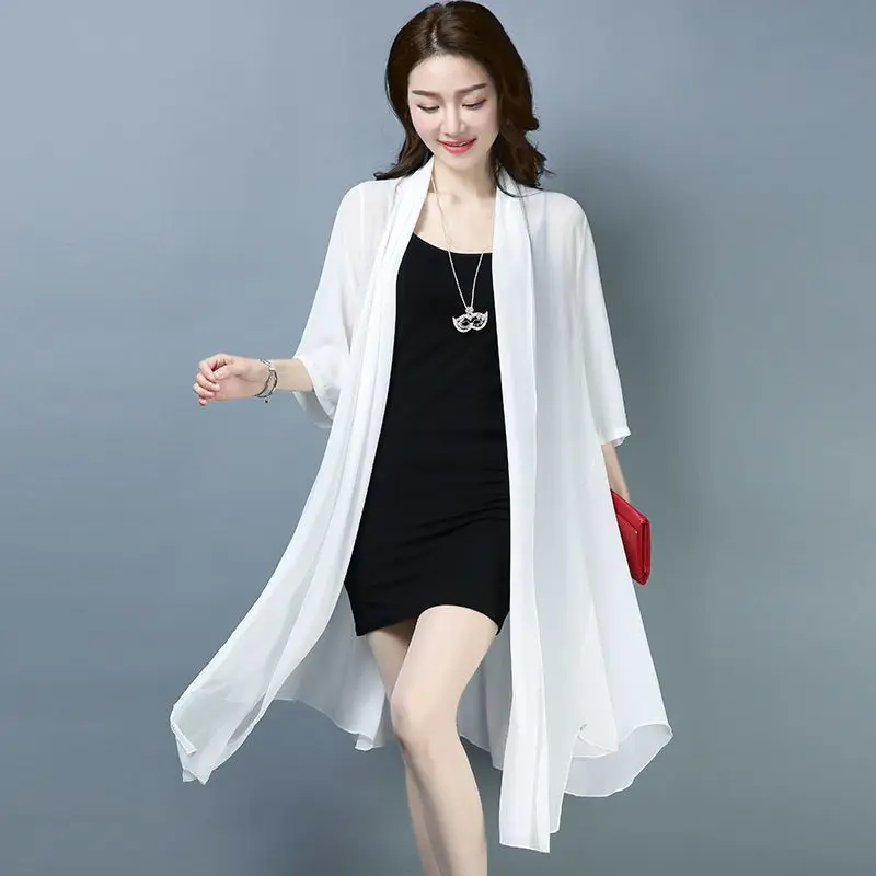 2025 New Multi Color Medium-Length Sun-Protective Women's Shirt Loose-Fit Korean Style Beach Cardigan Thin Jacket Trendy wh2