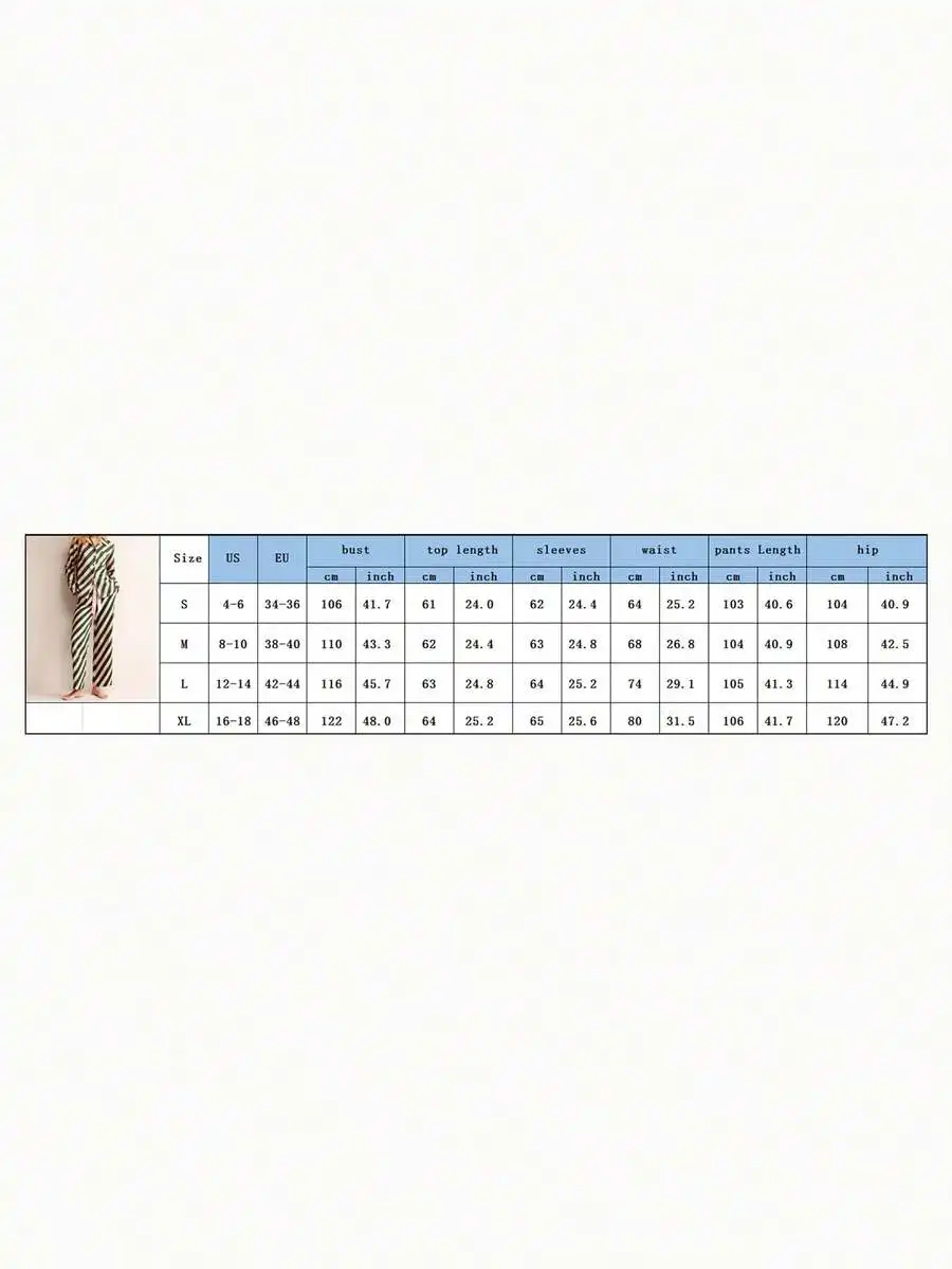 

Womens Satin Stripe Print Long Sleeve Lapel Sleepwear Set With Elastic Waist Pants