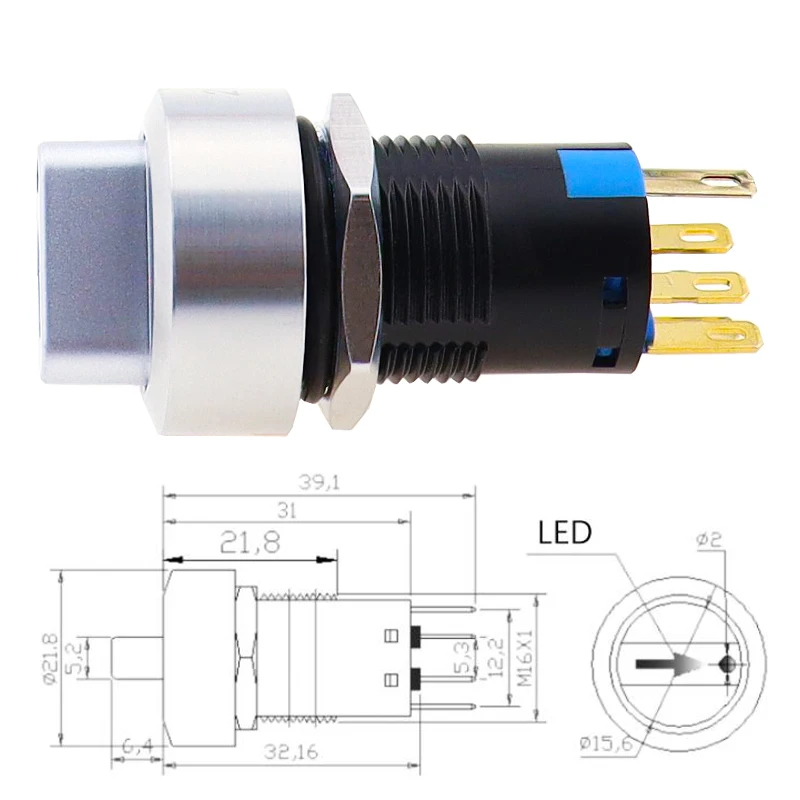 16mm Metal Rotary Selector Switch 2 3 Position On Off 12V Led Red Green Stainless Steel Push Button Switch 1NO1NC Latching SPDT