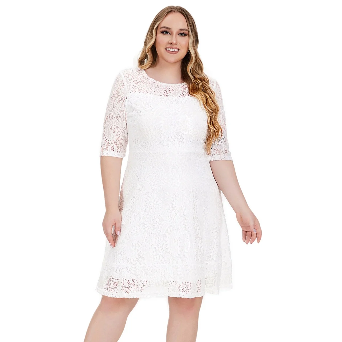 

2026 Spring New Hot Sale European And American Style Plus Size Lace Dress For Women