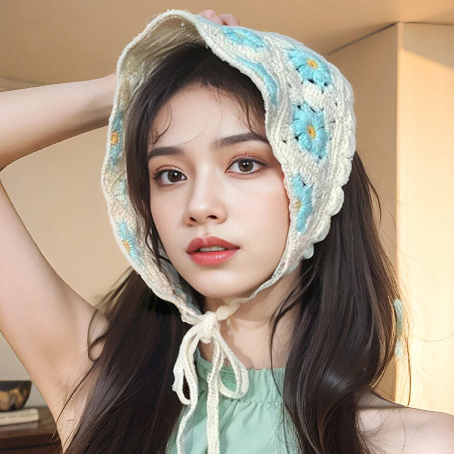 1 Pcs Fashion Dopamine Knitted Daisy Bandanas For Women Girls Party Hair Accessories