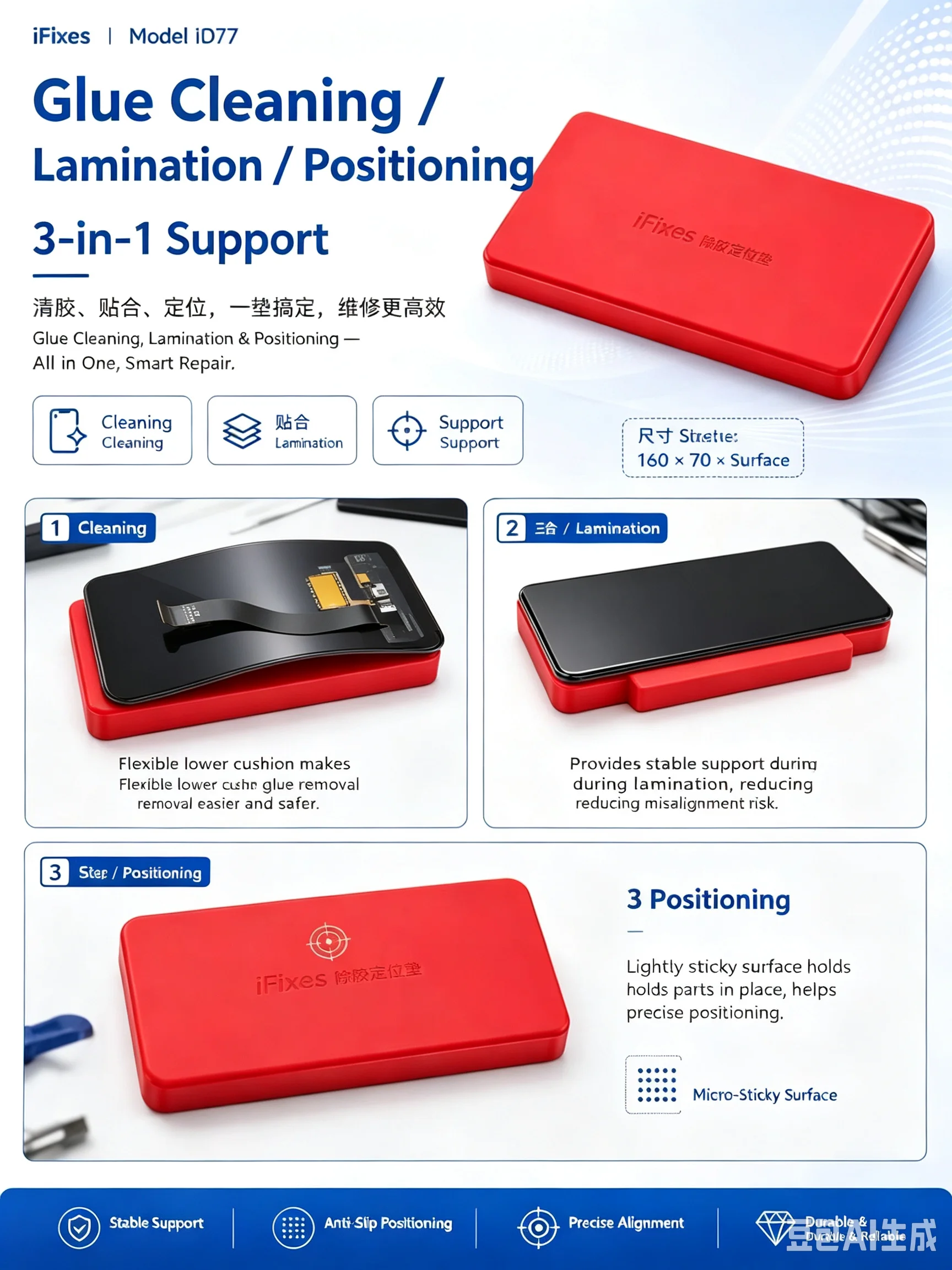 IFIXES Silicone Repair Mat for Curved Screens (Curved Design) — Designed for screen lamination, cleaning, and positioning.