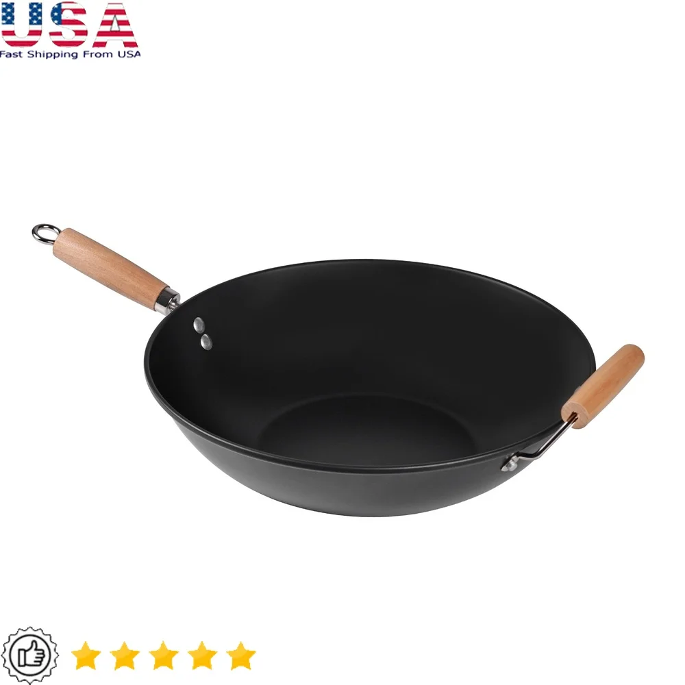 Leicht zu reinigender Antihaft-Wok aus Kohlenstoffstahl, 34,75 Zoll, für Küche, Kochen, Rühren, Bratpfanne, langlebige Handwäsche, empfohlenes, robustes Kochwerkzeug