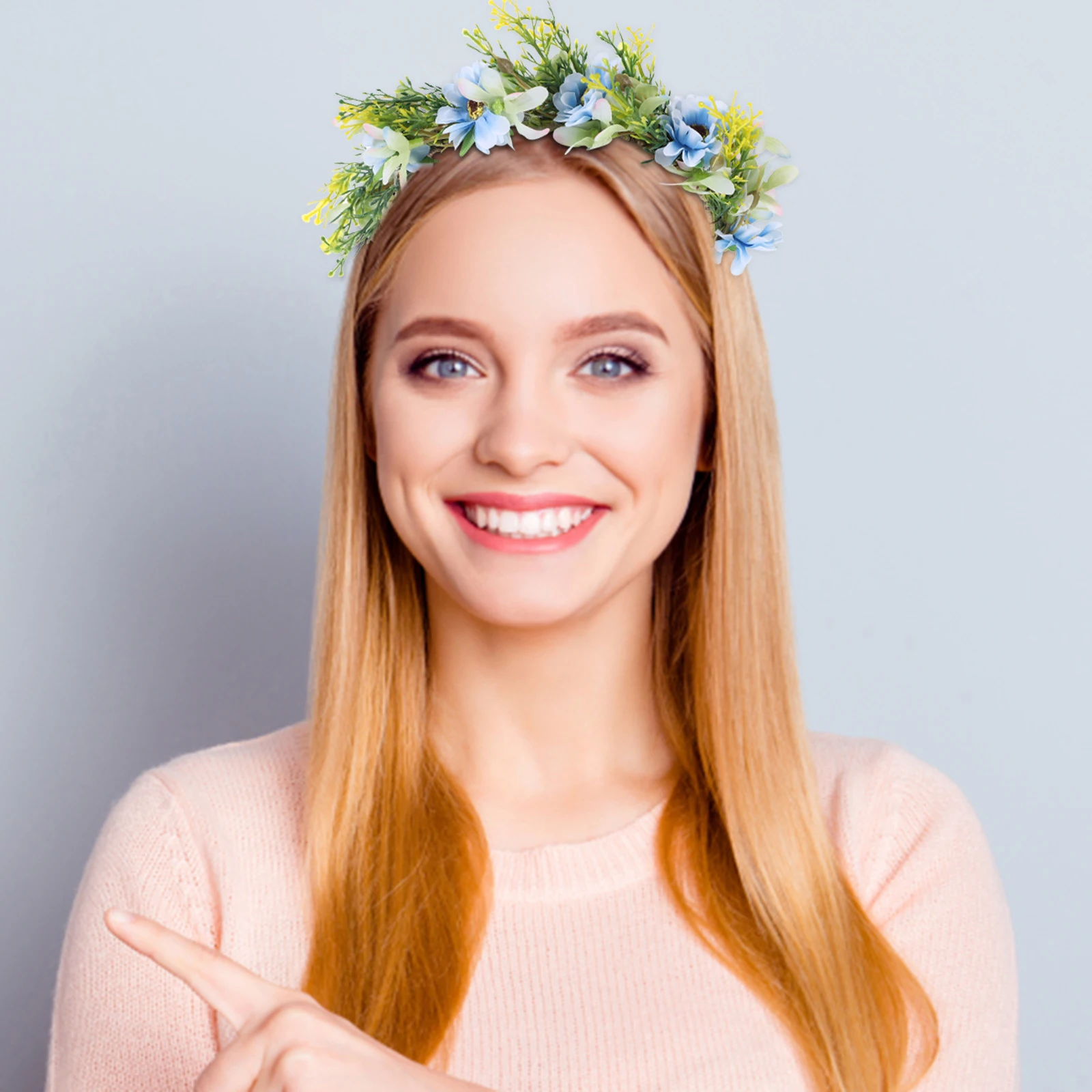 

Simulation Flower Hair Hoop Blue Wreath Headband For Wedding Festival Photography Creative Fashion Headwear Hair