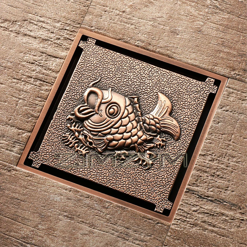 Rose Gold Bathtub Drain Stopper Bathroom Brass Floor Shower Drain Waste 10cm Floor Anti-odor Drainer Square Toilet Drainage