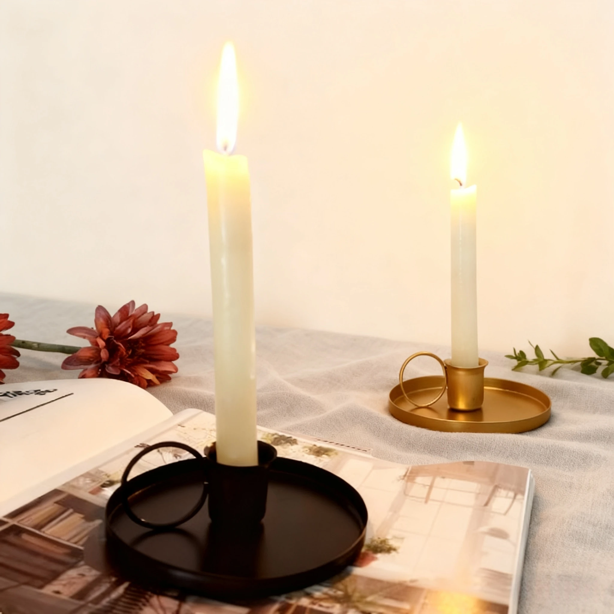 

1pc Black Gold Candlestick Holders 10.5x3.5cm Retro Taper Candle Holder for Halloween,Valentine,Christmas,Wedding Party