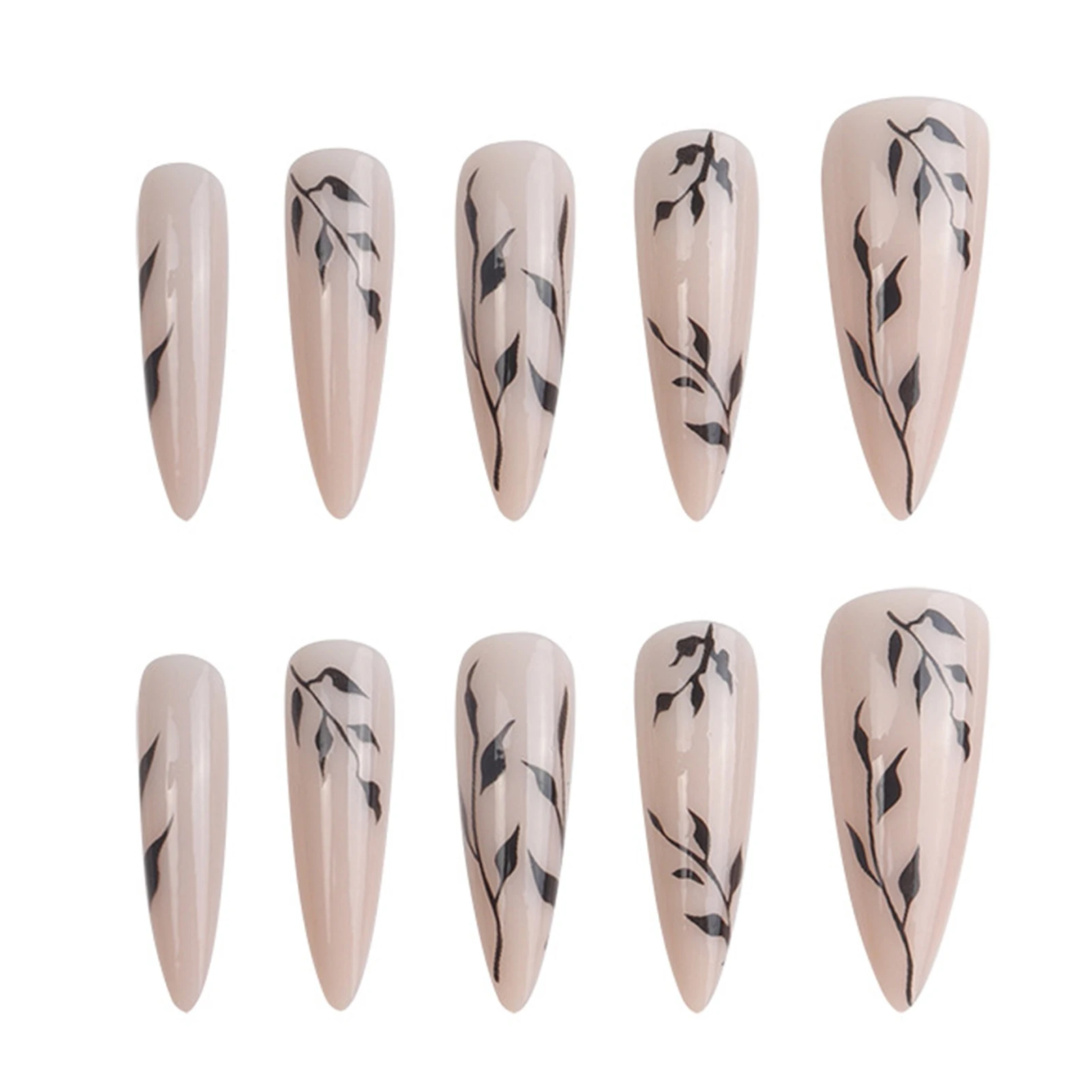 Beige Long Cuspidal Fake Nails Reusable Wearable Long Fake Nails for Fingernail DIY at-Home