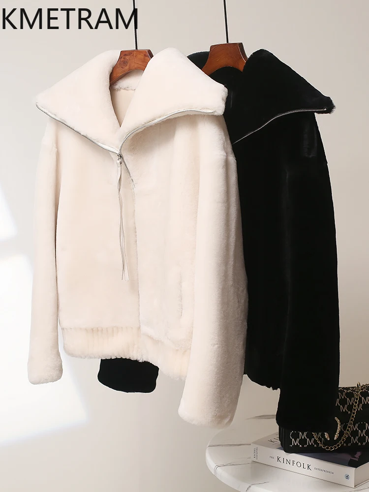 100% laine mérinos naturelle peau de mouton Double face fourrure veste femme col bleu marine réel manteau de fourrure femmes vêtements d'hiver 2025 Fourrure