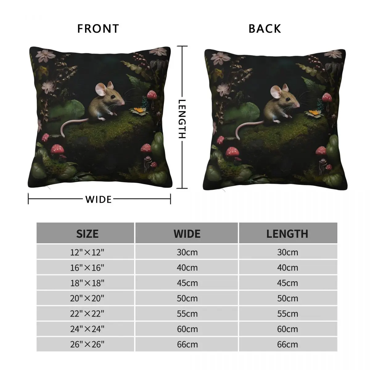 Enchanted Forest Mouse Square Pillowcase Polyester Linen Velvet Pattern Zip Decor Pillow Case Room Cushion Cover 18