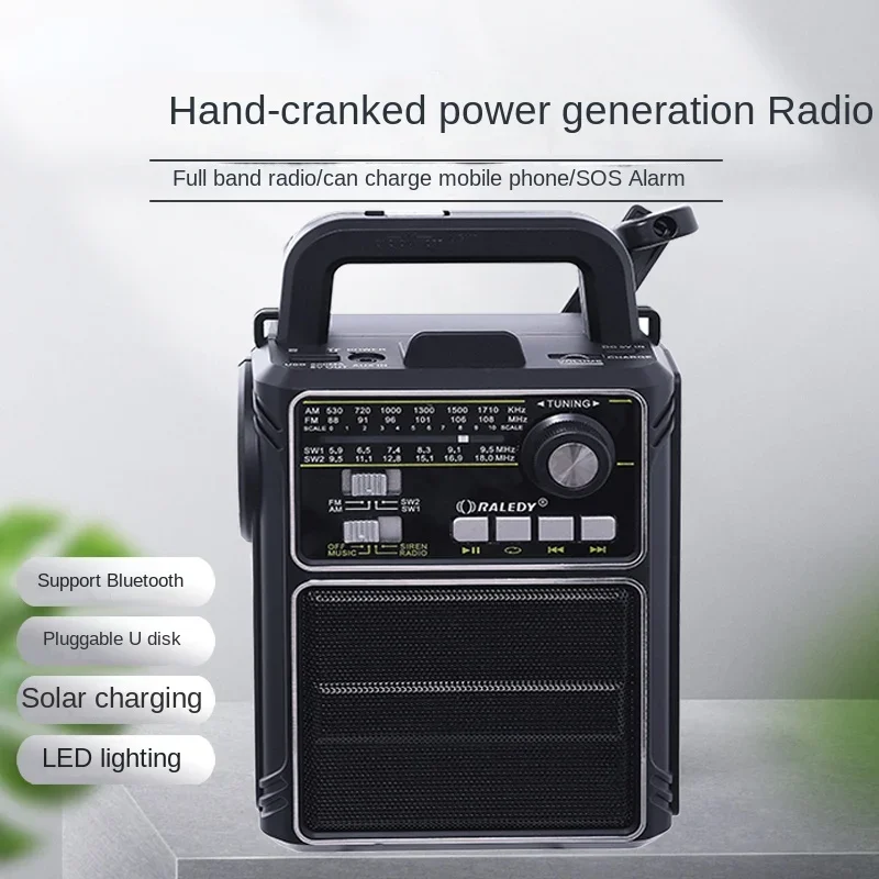 bluetooth multi-band hand crank power generation solar flashlight mobile phone usb charging lighting